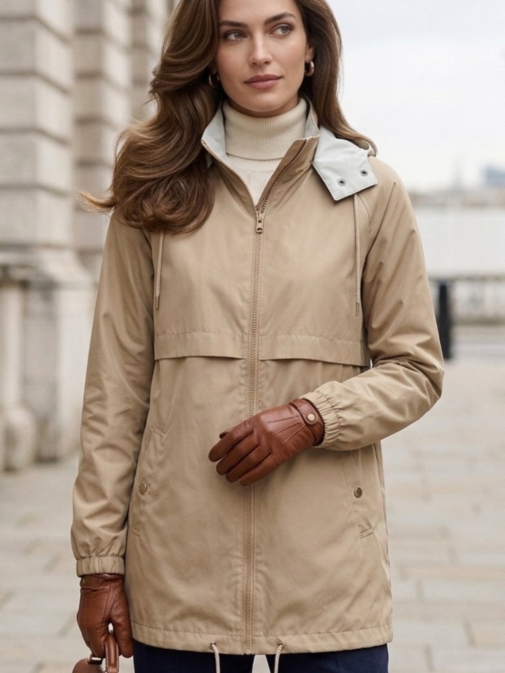 VTG London Fog Rain Jacket Tan Trench Coat Preppy Luxury Hooded Mid-Length 7/8 S